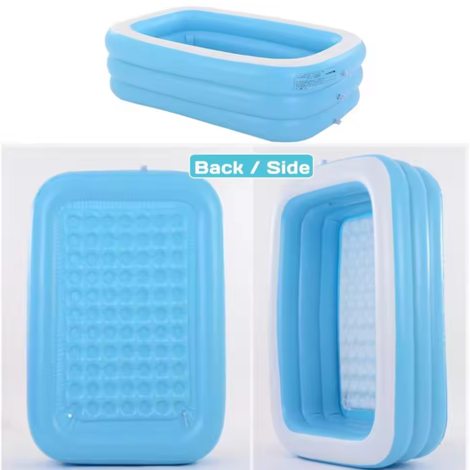 Groot Opblaasbaar Familiezwembad – PVC, Rechthoekig, Comfortabele Bodem & Meerdere Maten