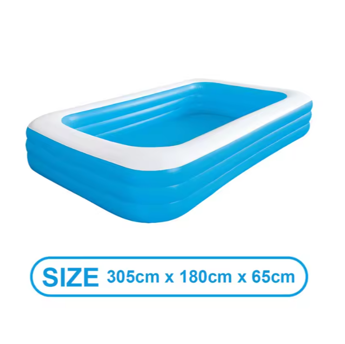 Groot Opblaasbaar Familiezwembad – PVC, Rechthoekig, Comfortabele Bodem & Meerdere Maten