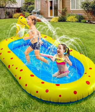 Opblaasbaar Dinosaurus Zwembad met Fontein – PVC, 170 cm, Kinderwaterspeelgoed voor Buiten