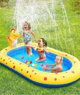 Opblaasbaar Dinosaurus Zwembad met Fontein – PVC, 170 cm, Kinderwaterspeelgoed voor Buiten