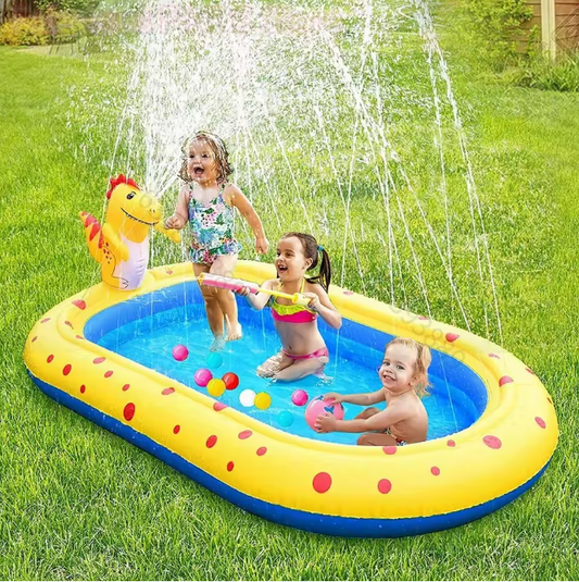 Opblaasbaar Dinosaurus Zwembad met Fontein – PVC, 170 cm, Kinderwaterspeelgoed voor Buiten
