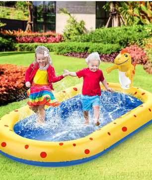 Opblaasbaar Dinosaurus Zwembad met Fontein – PVC, 170 cm, Kinderwaterspeelgoed voor Buiten