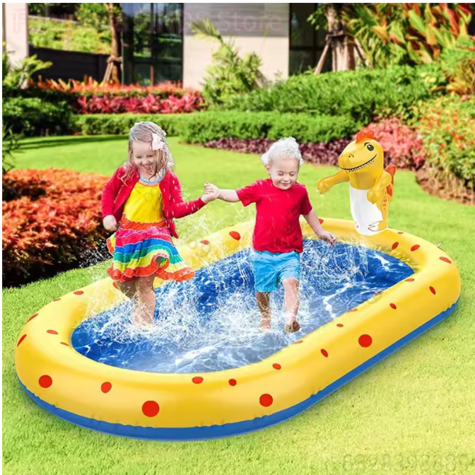 Opblaasbaar Dinosaurus Zwembad met Fontein – PVC, 170 cm, Kinderwaterspeelgoed voor Buiten