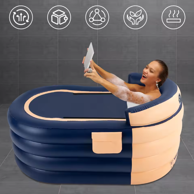 Opblaasbare Badkuip met Ergonomische Rugleuning – PVC, Inclusief Draadloze Oplaadbare Pomp, 220 kg Draagvermogen