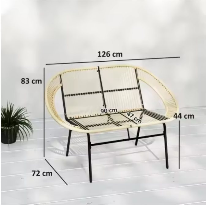 2-Zits Tuinbank van Rotan met Rugleuning – Acapulco Stijl, Weerbestendig & Comfortabel Ontwerp