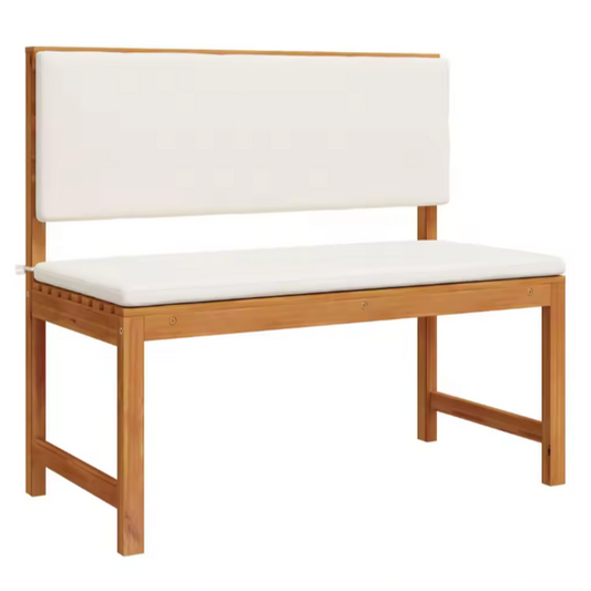 Teakhouten Buitenbank voor 2 Personen – Crème Kussen & Rechthoekig Design, 100 cm