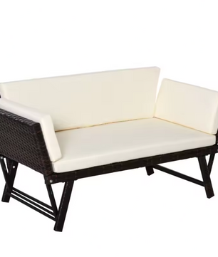 2-Zits Opvouwbare Loungebank – Stalen Frame & Rotanlook, Verstelbare Armleuningen voor Balkon en Terras