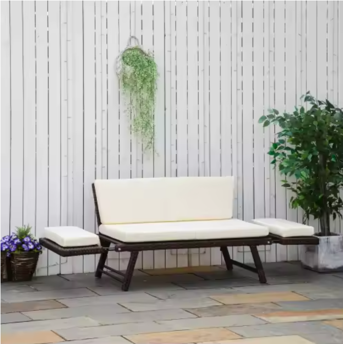 2-Zits Opvouwbare Loungebank – Stalen Frame & Rotanlook, Verstelbare Armleuningen voor Balkon en Terras