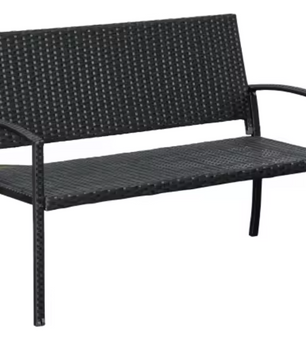 Set van 2 Zwarte Tuinbanken – Stalen Frame & Rotan Vlechtwerk, Weerbestendig & Comfortabel voor 2 Personen