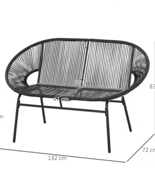Set van 2 Zwarte Tuinbanken – Stalen Frame & Rotan Vlechtwerk, Weerbestendig & Comfortabel voor 2 Personen