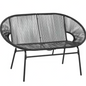 Set van 2 Zwarte Tuinbanken – Stalen Frame & Rotan Look, Comfortabele 2-Zits voor Balkon of Terras