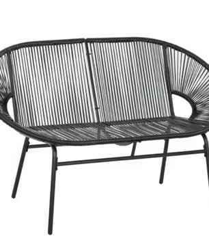Set van 2 Zwarte Tuinbanken – Stalen Frame & Rotan Vlechtwerk, Weerbestendig & Comfortabel voor 2 Personen