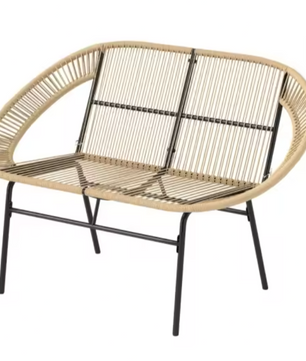 Set van 2 Zwarte Tuinbanken – Stalen Frame & Rotan Vlechtwerk, Weerbestendig & Comfortabel voor 2 Personen