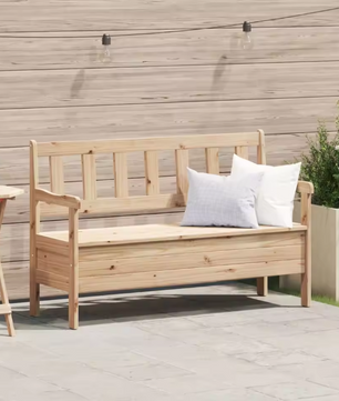 Grenenhouten Tuinbank met Opbergruimte – 3-Zits Buitenbank voor Balkon of Tuin