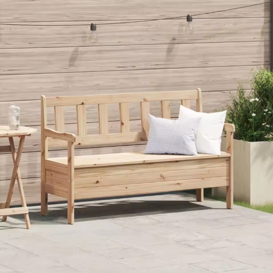 Grenenhouten Tuinbank met Opbergruimte – 3-Zits Buitenbank voor Balkon of Tuin