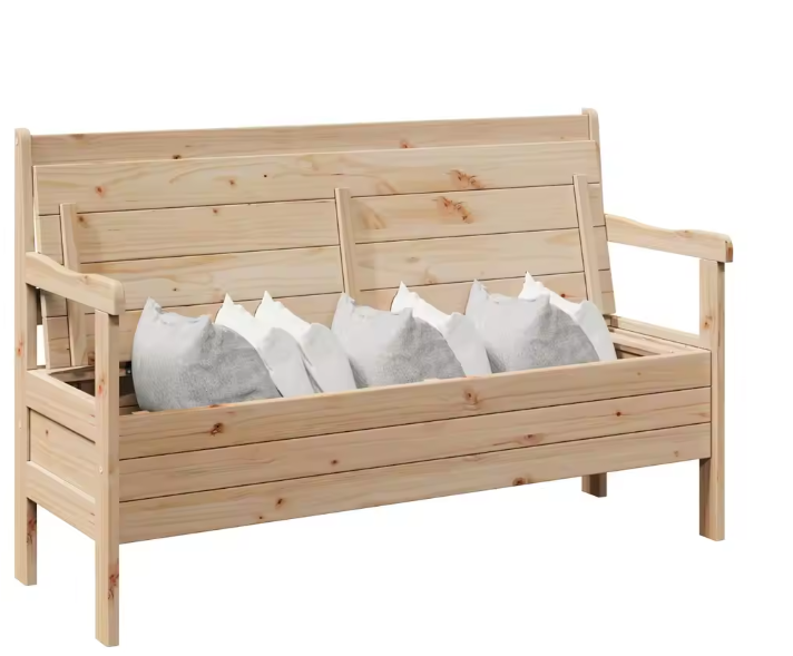 Grenenhouten Tuinbank met Opbergruimte – 3-Zits Buitenbank voor Balkon of Tuin