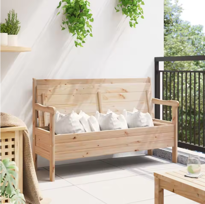 Grenenhouten Tuinbank met Opbergruimte – 3-Zits Buitenbank voor Balkon of Tuin