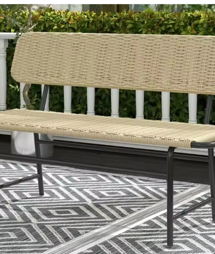 2-Zits Balkonbank zonder Armleuningen – Kaki Tuinbank met Metalen Frame, Weerbestendig en Compact