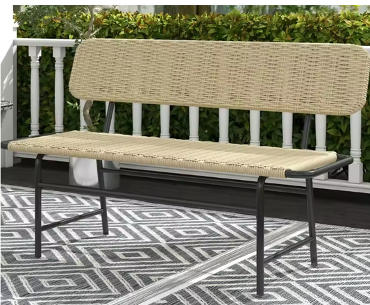 2-Zits Balkonbank zonder Armleuningen – Kaki Tuinbank met Metalen Frame, Weerbestendig en Compact
