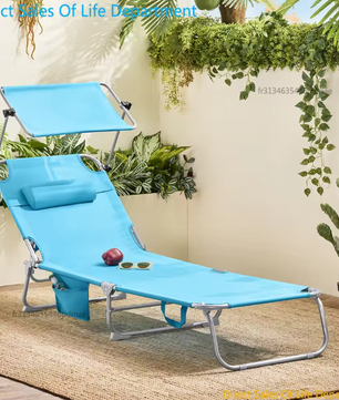 Opvouwbare Tuinligstoel met Zonneklep – Verstelbare Relaxstoel met Zijtas, Zwart