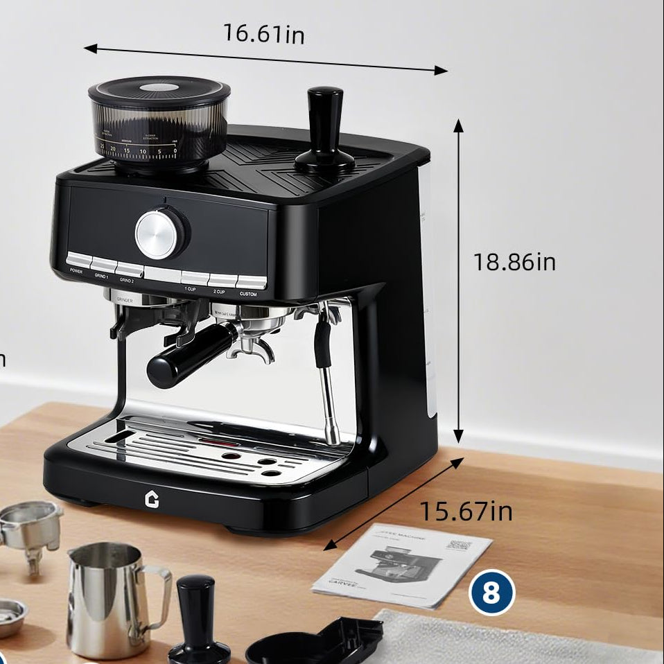 Espressomachine 20 Bar met Molen en Melkopschuimer