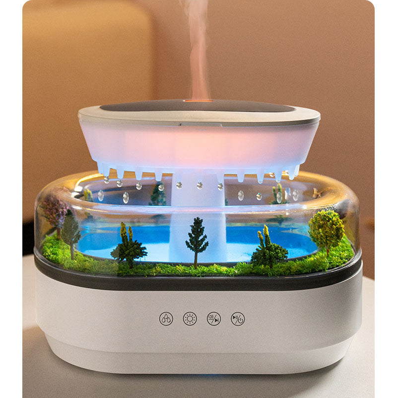 Aroma Luchtbevochtiger met Regendruppel Effect en LED Licht – Ultrasone Diffuser met Witte Ruis