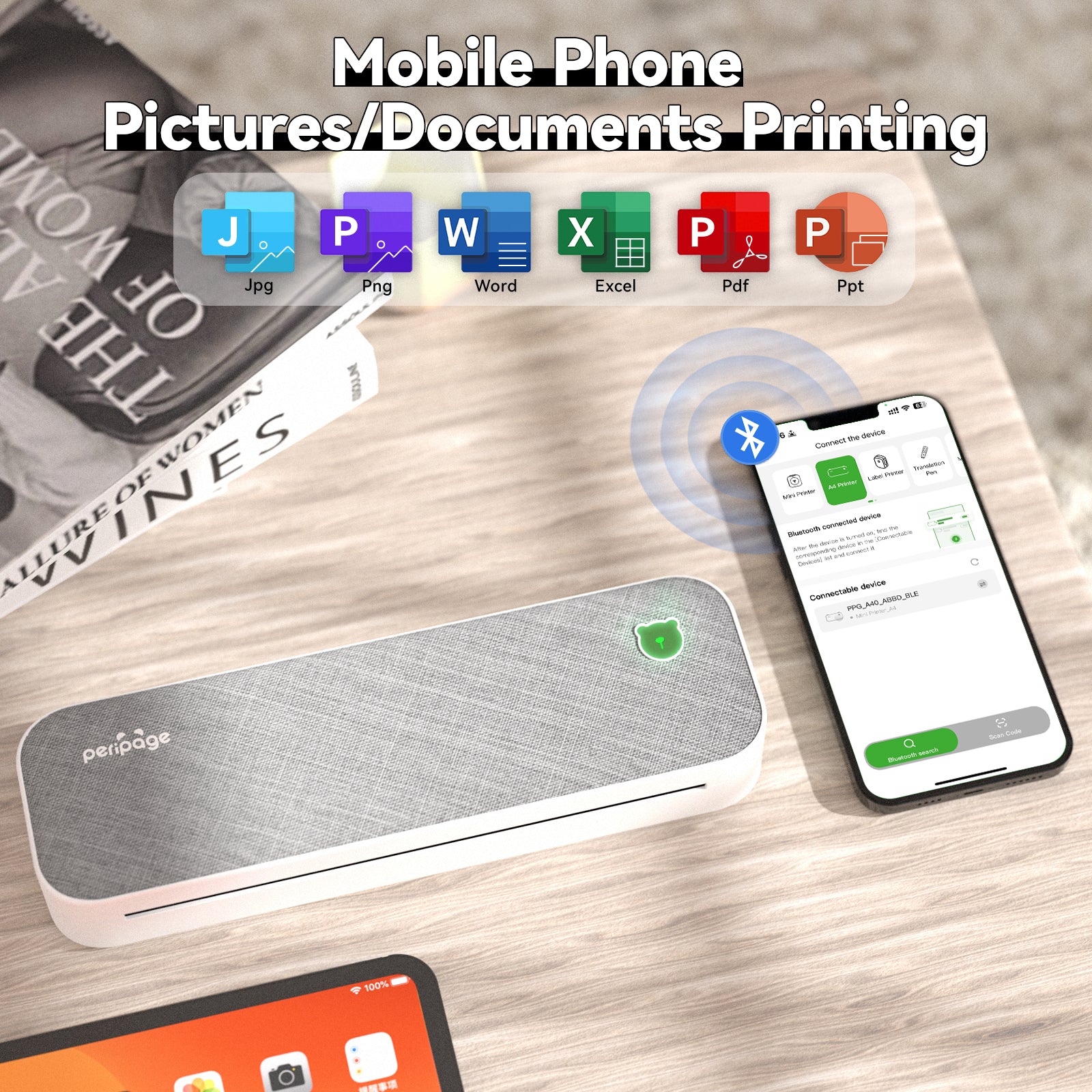 Draagbare Thermische Printer voor Documenten en Labels – Inktloze Mobiele Printer 203 DPI