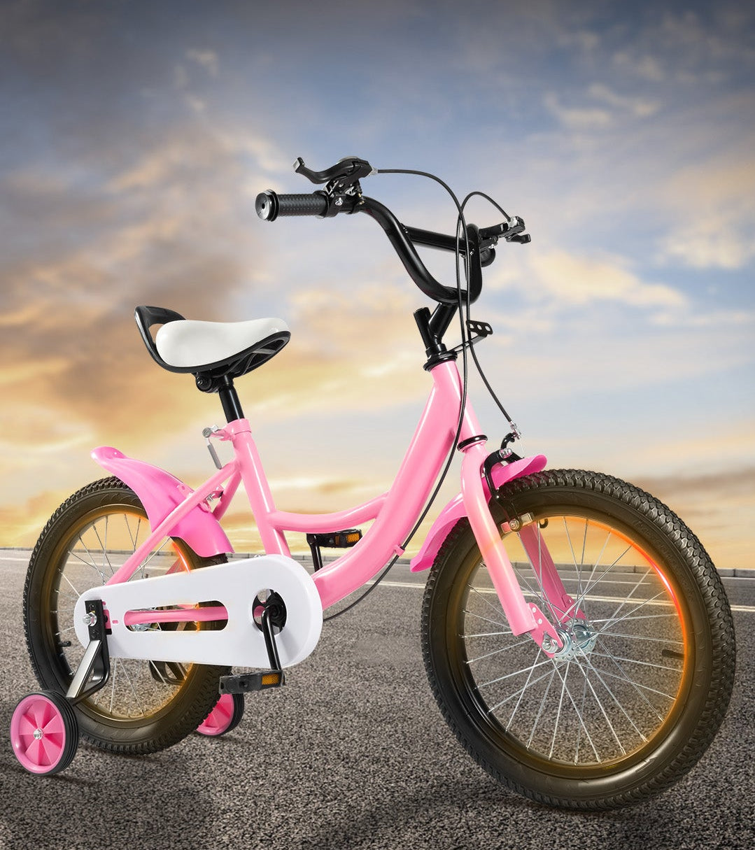 16 Inch Kinderfiets – Met Zijwielen, Verstelbaar Zadel en Stuur, Dubbele Remmen voor Kinderen van 5-8 Jaar
