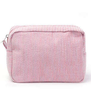 Seersucker Make-up Tas met Ruches – Gestreepte Cosmetische Reistas met Rits