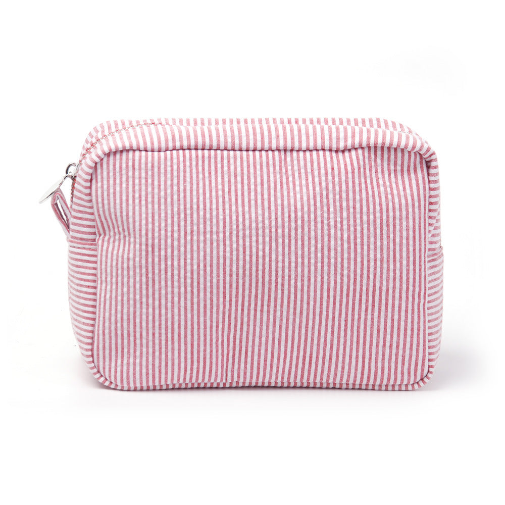 Seersucker Make-up Tas met Ruches – Gestreepte Cosmetische Reistas met Rits