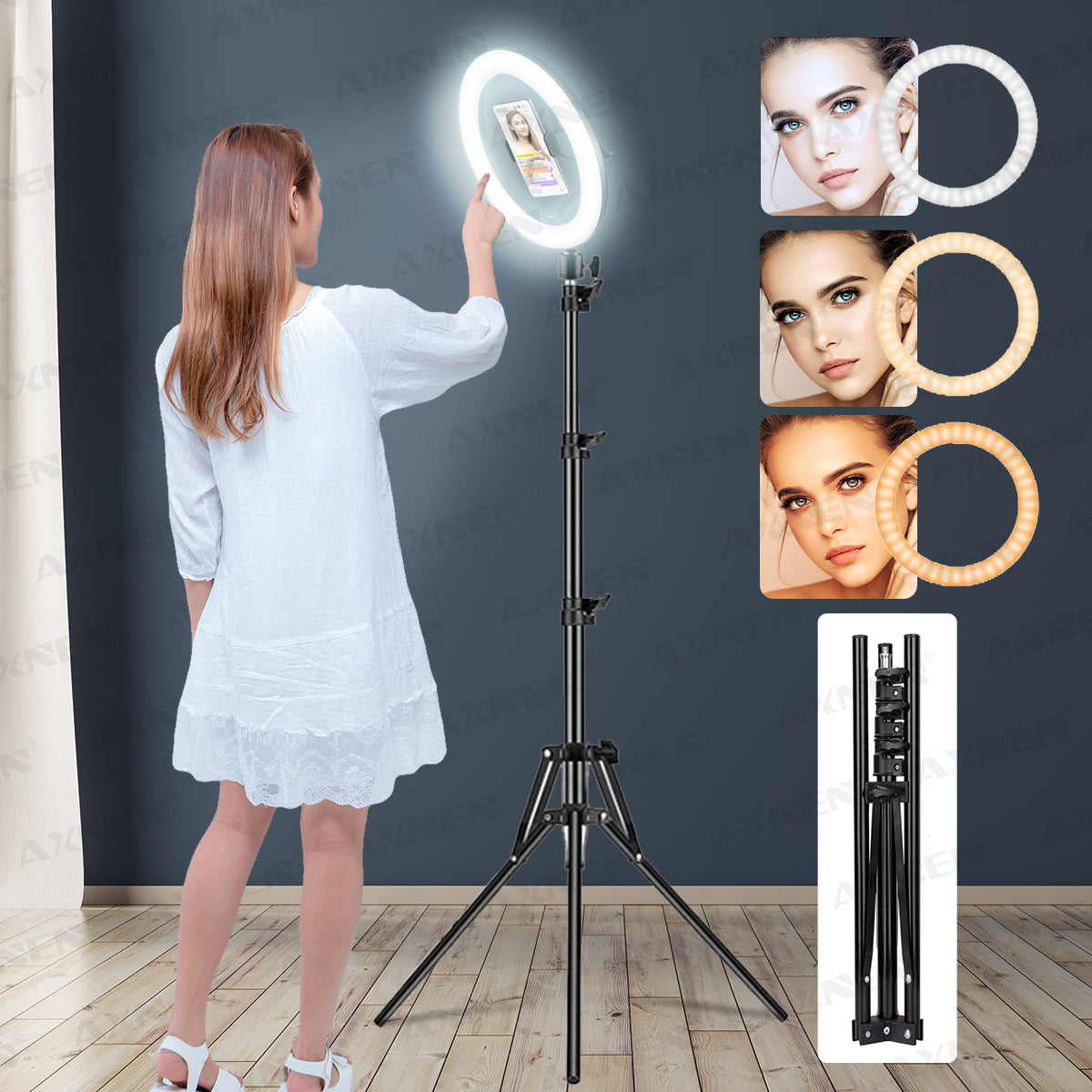 26 cm LED Ringlicht met Statief – Dimbare Selfie Lamp met Telefoonhouder