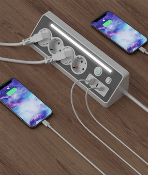 Stekkerdoos met 4 Stopcontacten, USB en Type-C met Schakelaar