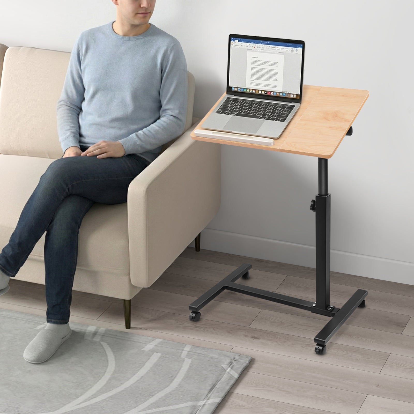 Verstelbaar Laptopbureau met Wielen – 360° Draaibaar Staand Werkstation