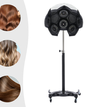 Staande Salon Föhn met Kap – Verstelbare Haardroger met Wielen en 1200W Vermogen