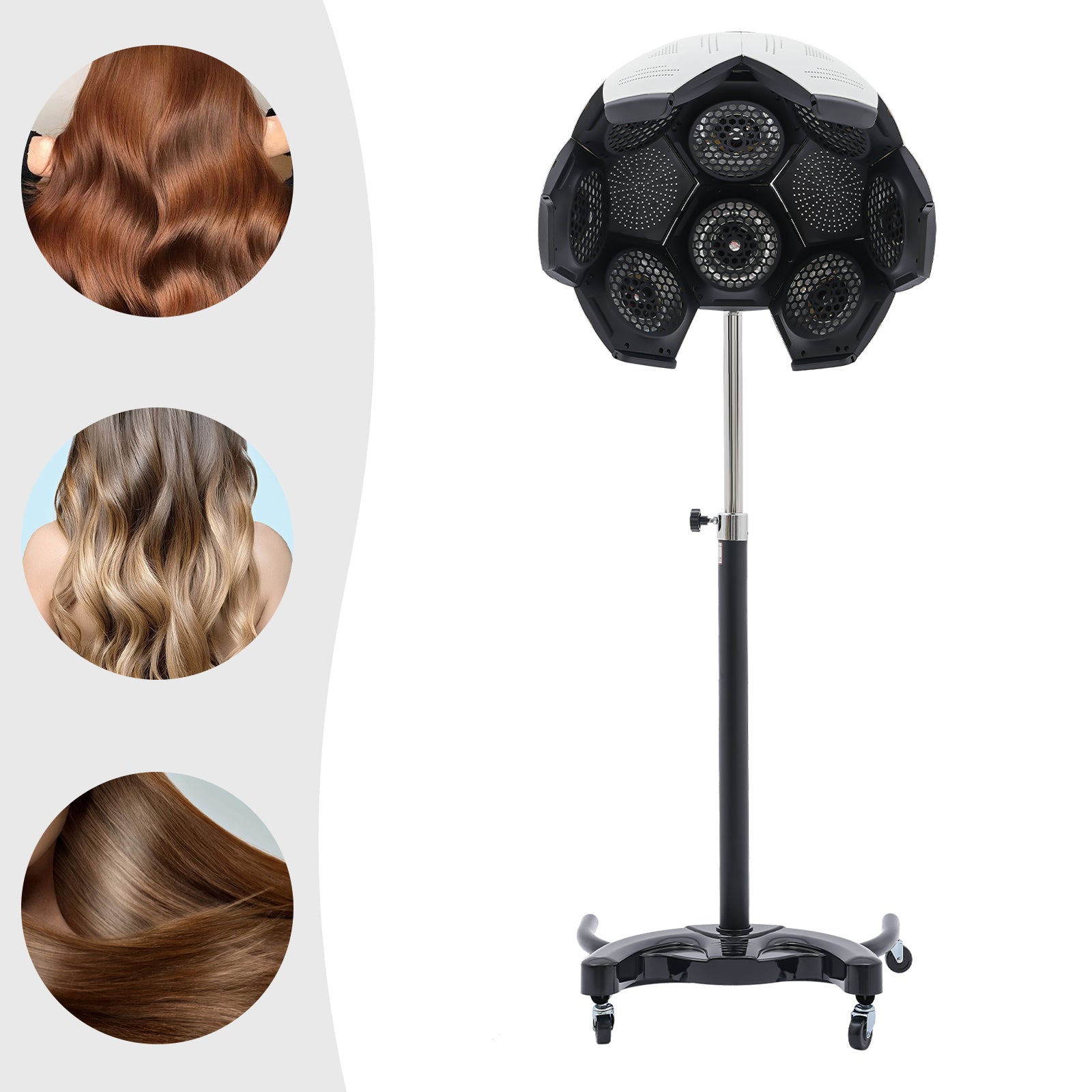 Staande Salon Föhn met Kap – Verstelbare Haardroger met Wielen en 1200W Vermogen