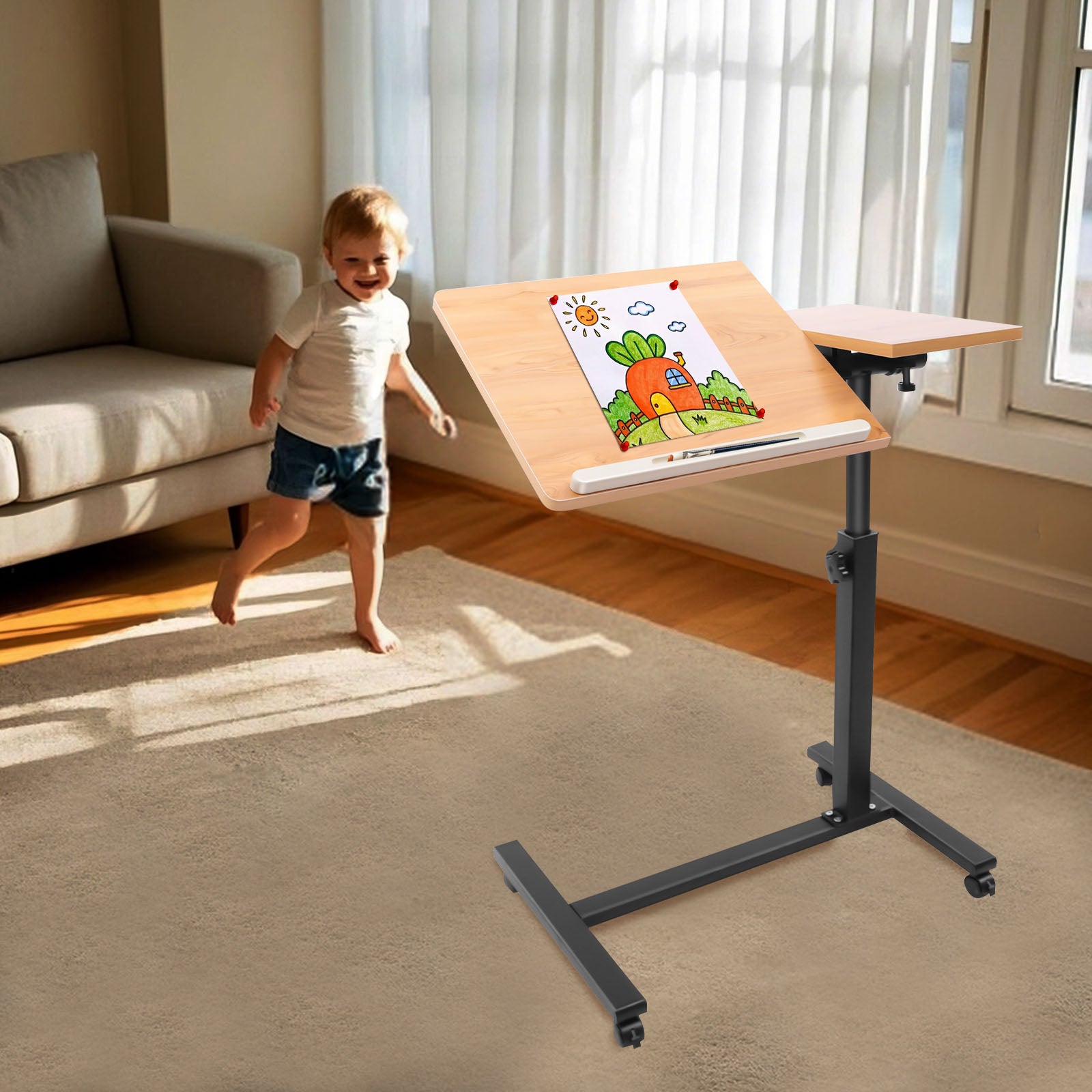 Verstelbaar Laptopbureau met Wielen – 360° Draaibaar Staand Werkstation