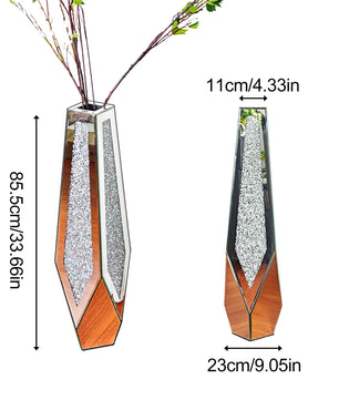 Hoge Vloerspiegelvaas met Verpletterde Diamanten – Luxe Glazen Kristal Vaas voor Woondecoratie en Evenementen