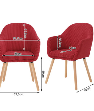 Moderne Eetkamerstoel met Armleuningen – Gestoffeerde Corduroy Keukenstoel – Scandinavisch Design – Comfortabele Rugleuning – Meerdere Kleuren