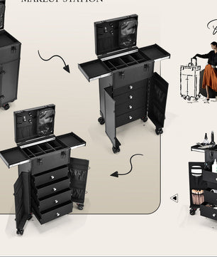 Professionele Make-up Trolley met 4 Laden – Rollende Koffer met Grote Opbergruimte