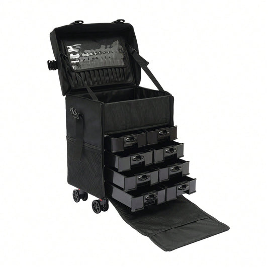 Professionele Rollende Make-upkoffer met 8 Verwijderbare Lades en 360° Wielen – Meerlaagse Cosmetische Trolley
