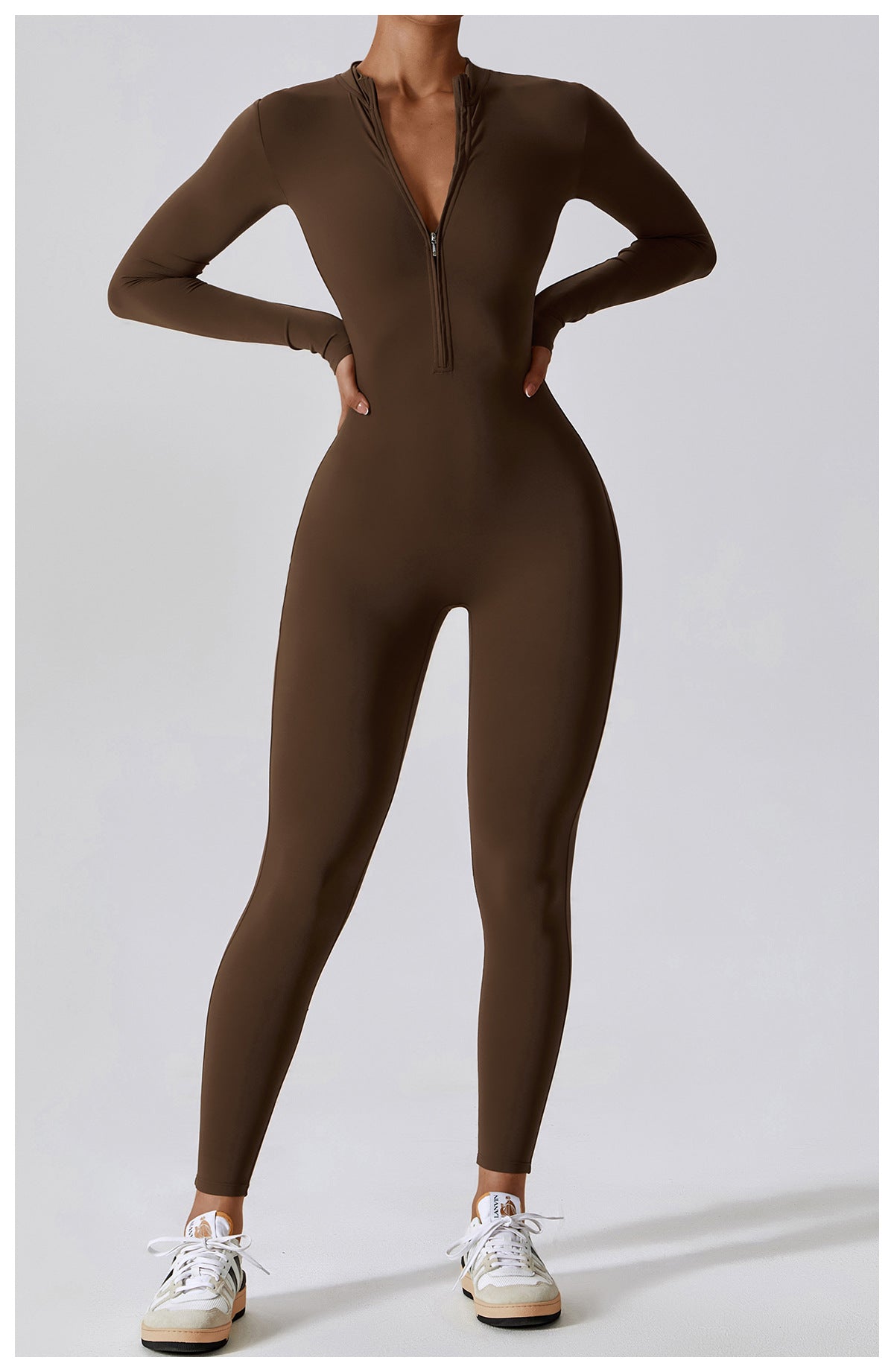 Dames Sport Jumpsuit met Rits en Lange Mouwen – Stretch Fitness Catsuit voor Yoga en Training