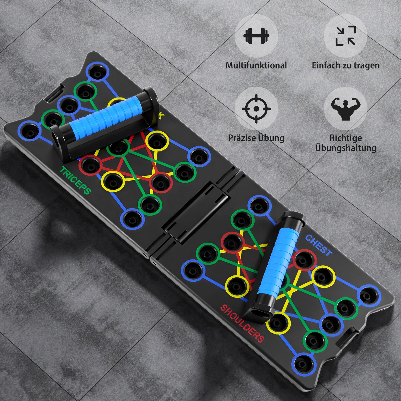 3-in-1 Opvouwbare Push-up Board Set met Weerstandsbanden (2×20 kg) – Multifunctioneel Fitnesshulpmiddel voor Borst-, Arm- en Coretraining