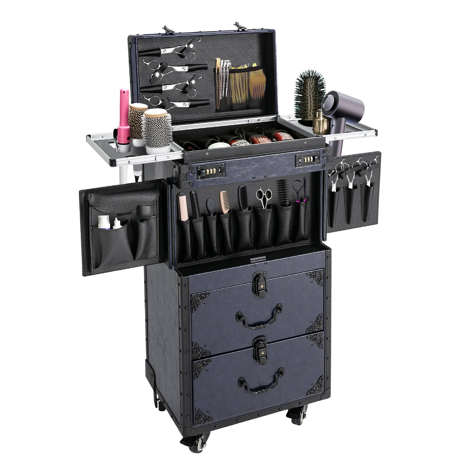 Vintage Make-up Trolley met Wielen – Afsluitbare Cosmetische Koffer met Grote Capaciteit