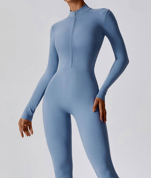 Dames Sport Jumpsuit met Rits en Lange Mouwen – Stretch Fitness Catsuit voor Yoga en Training