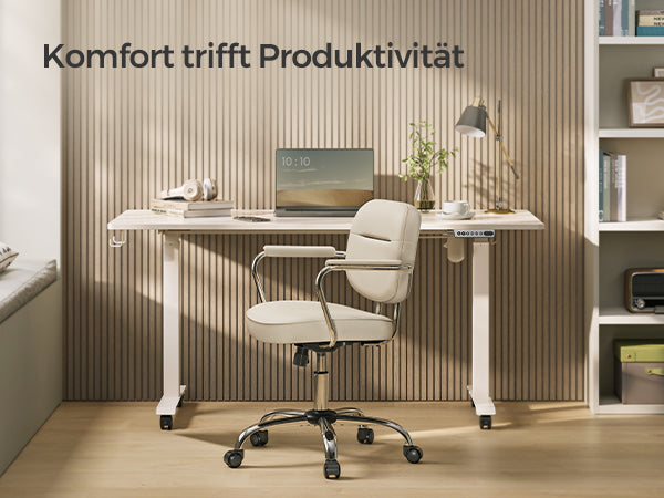 Ergonomische PU-Lederen Bureaustoel met Verstelbare Armleuningen en Schommelfunctie – Draaibare Werkstoel voor Kantoor en Thuis