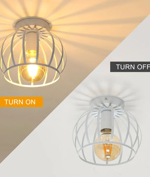 Vintage Industriële Plafondlamp – Zwarte Metalen Kooi – E27 Fitting – Semi Flush Mount voor Keuken, Eetkamer en Hal