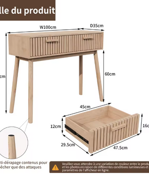 Houten Consoletafel met 2 Opbergladen – Natuurlijk Design voor Hal, Woonkamer of Slaapkamer (100 × 35 × 80 cm)