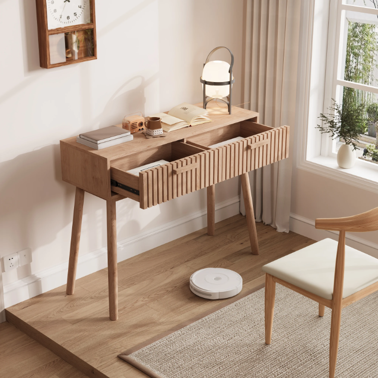 Houten Consoletafel met 2 Opbergladen – Natuurlijk Design voor Hal, Woonkamer of Slaapkamer (100 × 35 × 80 cm)