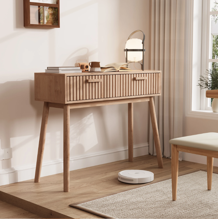 Houten Consoletafel met 2 Opbergladen – Natuurlijk Design voor Hal, Woonkamer of Slaapkamer (100 × 35 × 80 cm)