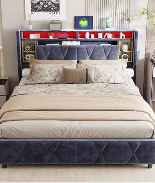 Gestoffeerd Tweepersoonsbed met LED en USB – Opbergbed met Hoofdeinde